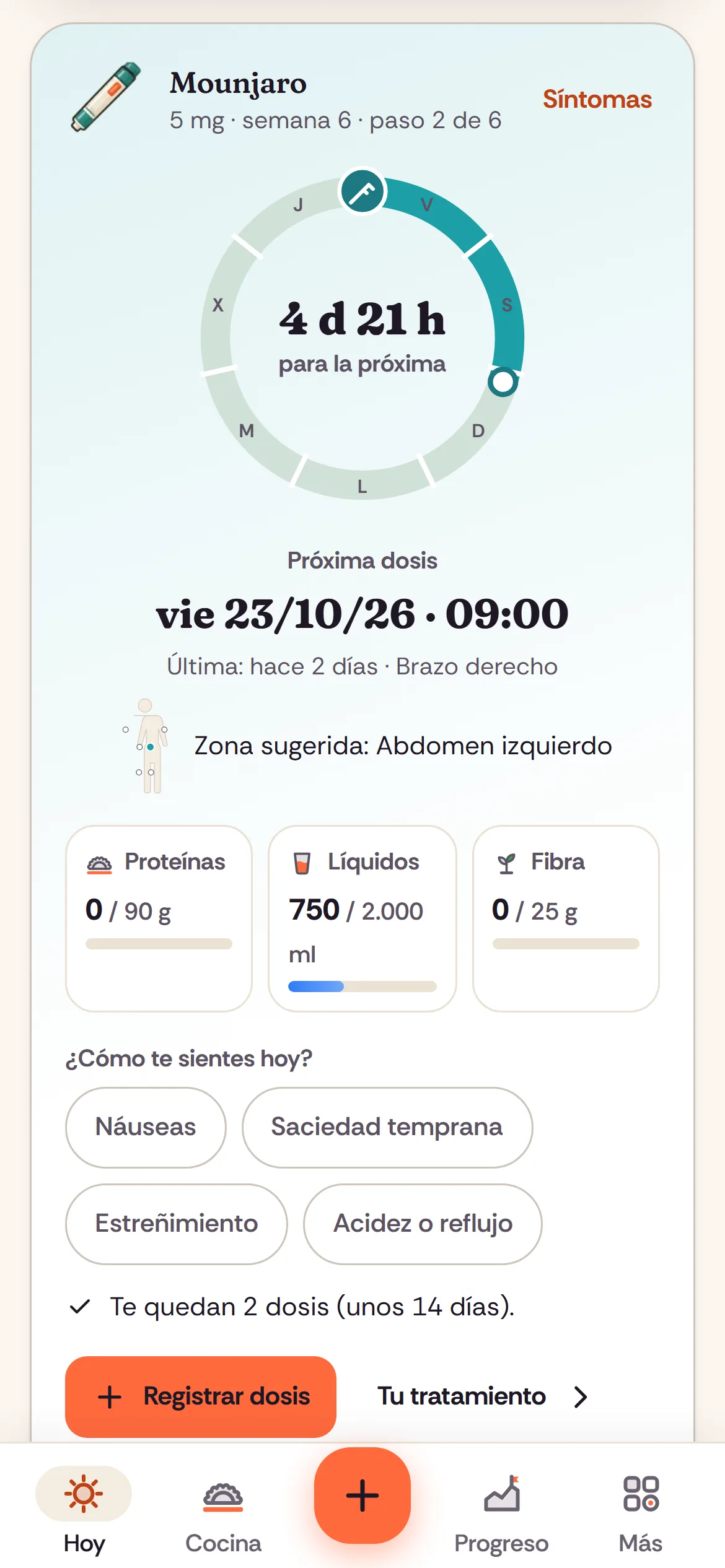 Tu próxima dosis, la zona sugerida y lo de hoy